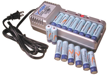 CH-V868 Eight Channels Auto-off Charger + 16 AA 2500mAH NiMH Batteries