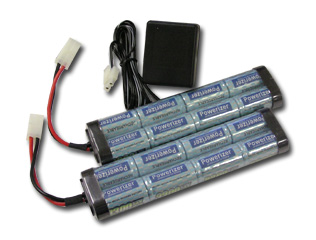 Two 9.6V 3300mAh NiMH Battery Packs + Wall Charger For AirSoft Rifles/RC Cars