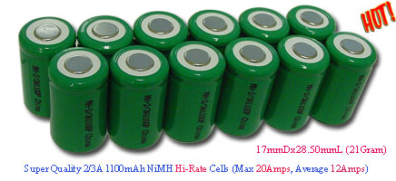 1 Ps Powerizer 2/3A  1100mAh NiMH Battery For Hobbyist----10C-24C Hi-Rate  Discharge