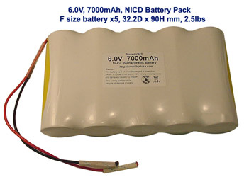 NiCd Battery Pack:  6.0V 7000mAh ( 5xF) For Emergency Lighting Etc