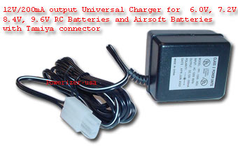 12V 300mA Charger For 6.0V, 7.2V, 8.4V, 9.6V RC Batteries And Airsoft Batteries With Tamiya Connector