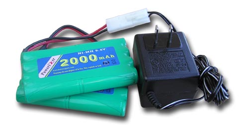 Two 9.6V 2000mAh NiMH Battery Packs + Wall Charger For RC Cars / Robots