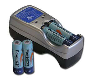 CH-V6833B Auto-Off Compact Battery Charger + 4 AA 2500mAh NiMH Rechargeable Batteires