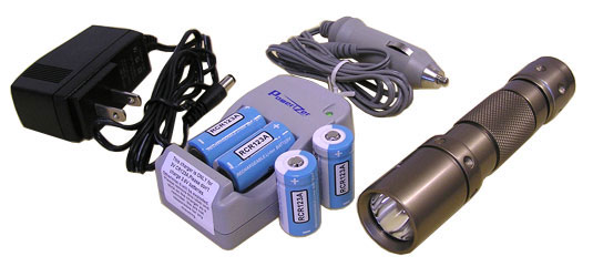 Aluminum Xenon 7.2v Rechargeable Flashlight + 4 Pcs 3.6V RCR123A Li-Ion + Smart Charger