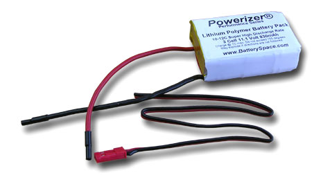 Polymer Li-Ion  Pack:  11.1v 830mAh (Kokam Cell)  10-12C Discharge Rate (w/o PCB)