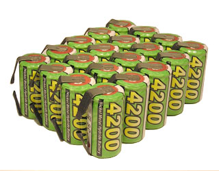 20 Pcs Matched Sc Size 4200 MAh 36A Rate NiMH Batteries With Tabs