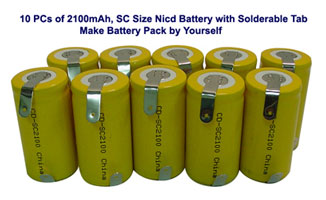 10 Pcs Sc Size  2100 MAh NiCd Batteries With Tabs