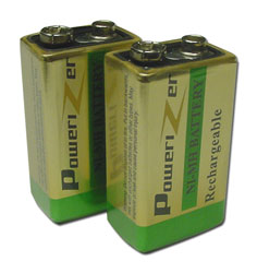 Two 9V NiMH 170 MAh Retangular NiMH Rechargeable Batteries