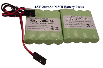 Two 4.8V 700mAh NiMH RX Battery Packs For Hitec  Aircrafts